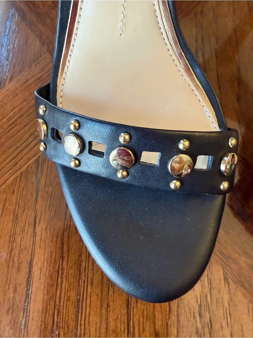 Gianni Bini Black Leather Studded Ankle Strap Gladiator Stiletto Heels 9.5M